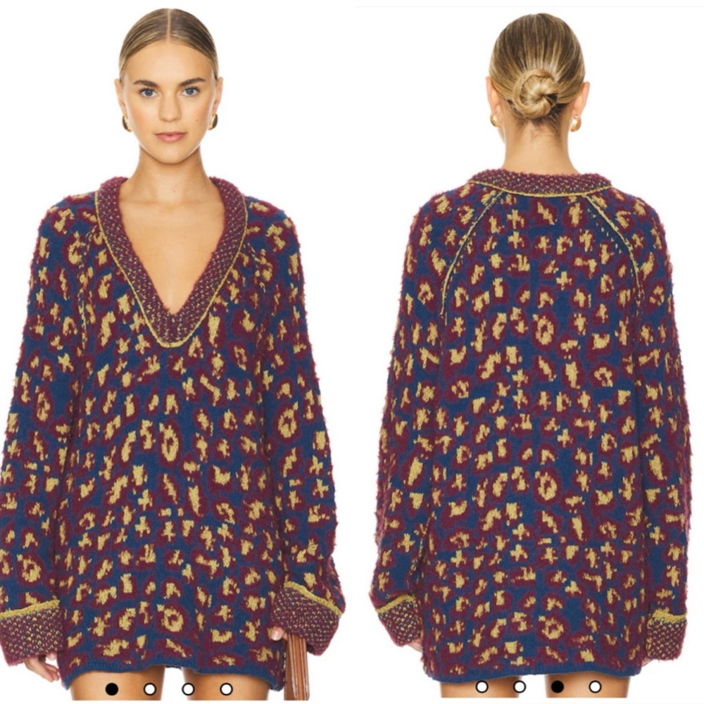 Free People Little Animal Pullover in Blue Fig Combo Size Medium